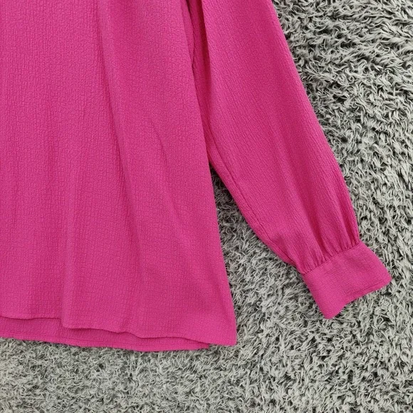 Belle Kim Gravel Womens Gauzy Preppy Lightweight Top L Hot Pink Textured VNeck - Picture 10 of 16
